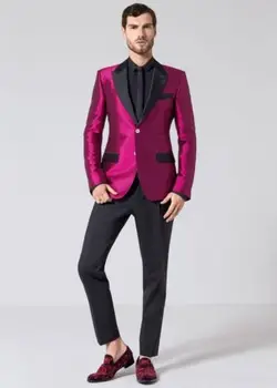 Най-новият дизайн на Мъжки Модни Костюми, Сватбена Смокинг на Младоженеца За Вечеря Стилен Костюм, Палто, Яке Blazer Terno 2 бр. (Яке + панталон)