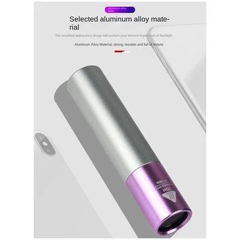 Преносим UV фенерче от алуминиева сплав 365Нм, акумулаторна батерия Увеличение контролен лампа за откриване на домашни любимци, светло лилаво