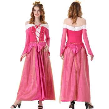 Розово Страхотен костюм на Спящата Красавица, Женски костюм принцеса Aurora, Великолепен костюм за Хелоуин, Карнавал, Розова дълга рокля на принцеса