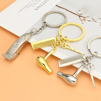 Творчески инструменти за подстригване Ключодържател Мини Сешоар, Гребен Фризьорски Ножици за Подстригване Ключове Висулка Пръстен Декор Чанта Бижута Подарък