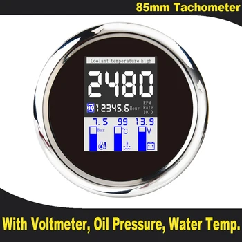 Универсален 85 мм, Многофункционален Измервателен Уред Цифров на Тахометър 9-32 В Температурата на Водата, Налягане на Маслото 0 ~ 10 бар С Аларма