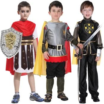Хелоуин Бебета Момчета Кралския Войн Престрелки костюмите на Децата-войници Средновековен Роман Кралят костюм в Накидке Без Оръжие